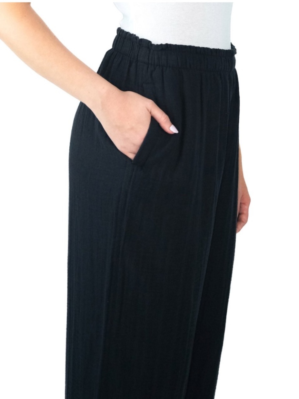 Coldwater Creek Womens Cotton Gauze Black Pull On Pant Medium - Picture 4 of 6